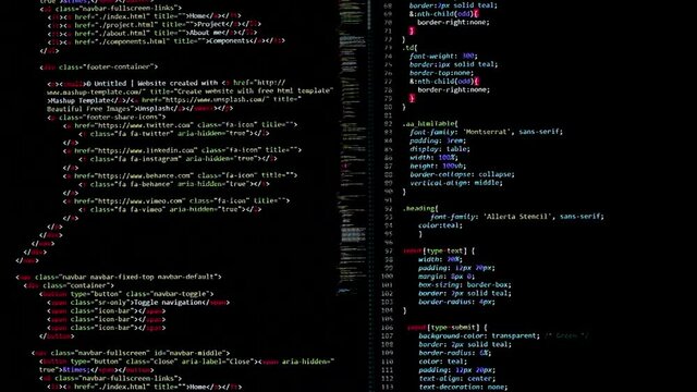 developer software source code on monitor screen. writing script of software developer. program coding. programmer editing code background. Technology background close up shot.