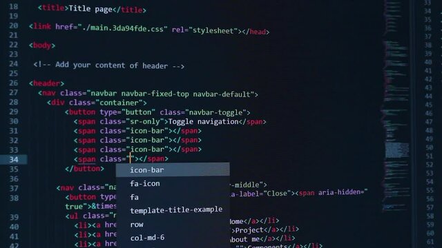 developer software source code on monitor screen. writing script of software developer. program coding. programmer editing code background. Technology background close up shot.