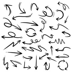 Hand drawn black arrows isolated on white background.