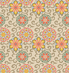 Japanese Luxury Flower Motif Vector Seamless Pattern