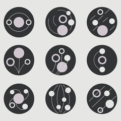 Set of abstract minimalistic geometric futuristic icons for social media decoration. Flat vector isolated illustration