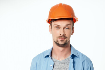 man in orange helmet protection Working profession