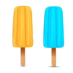 Set of bright realistic homemade frozen popsicle, vector realistic juicy ice cream icon