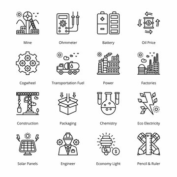 Industry and Services  Outline Icons - Stroked, Vectors
