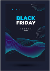 minimalistic vector design with wavy shapes and curve trin lines and lettering black friday on the dark backdrop