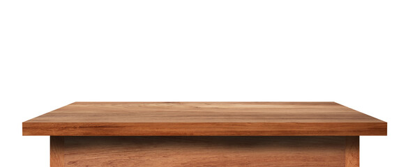 Side view of Wooden table top isolated on white background. (Clipping path)