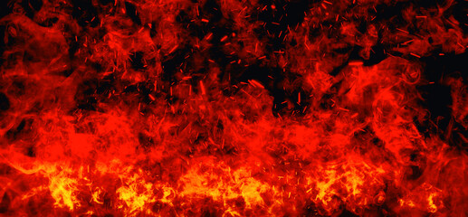 Abstract image of Orange fire or flames with sparkles and smoke in black background. - Powered by Adobe