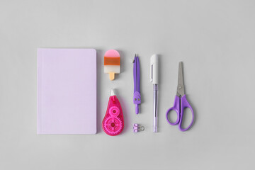 Stationery supplies on light background