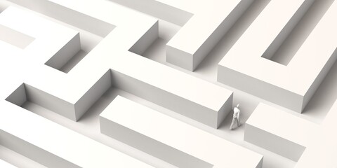 Person lost in a labyrinth. Confusion, stress, anxiety. 3D illustration. Finding the way.