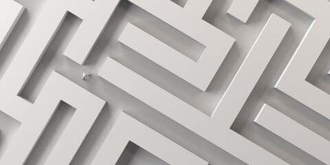 Person lost in a labyrinth. Confusion, stress, anxiety. 3D illustration. Finding the way.