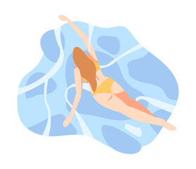 illustration of girl with long hair swimming in the pool. isolated on a blue water background. suitable for the theme of sports, hobbies, refreshing, lifestyle, summer etc. flat vector design