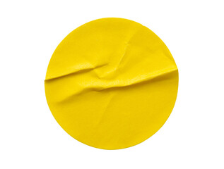 Yellow round paper sticker label isolated on white background