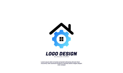 stock vector abstract creative idea inspiration house and gear logo for business design template