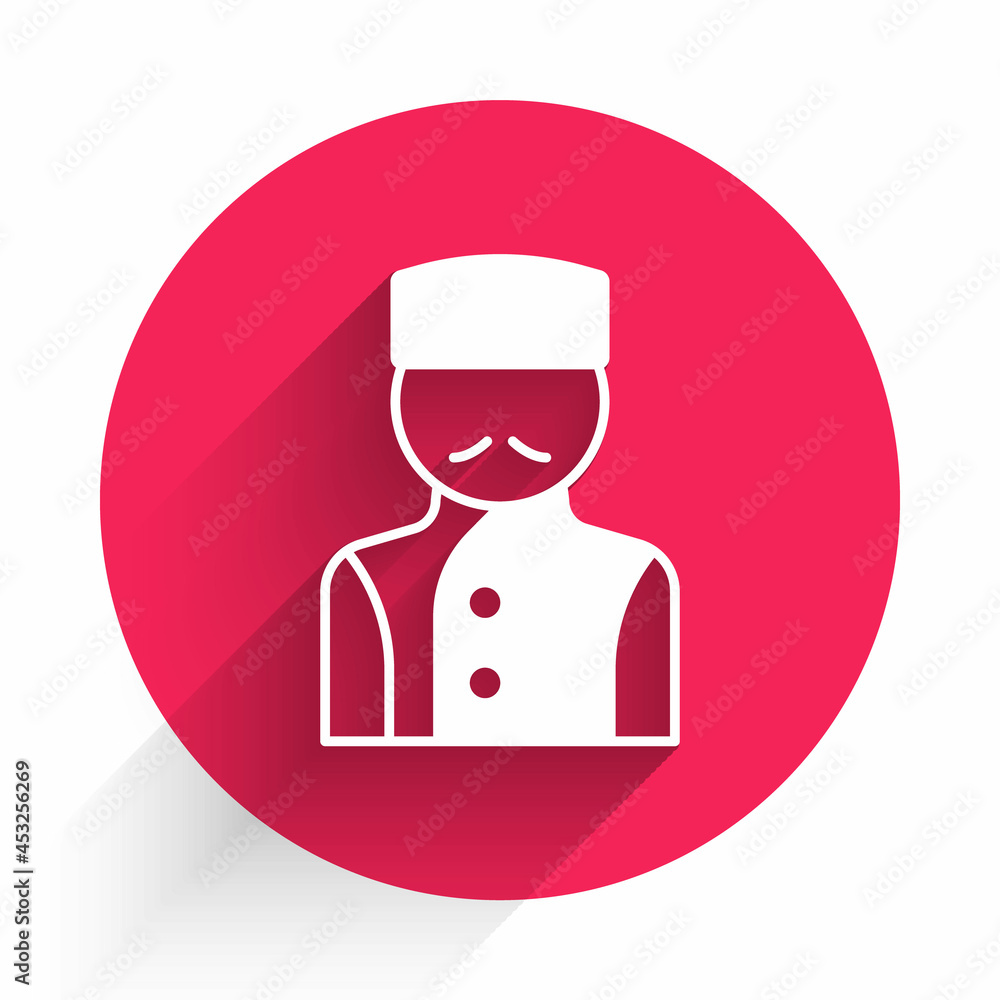Poster white concierge icon isolated with long shadow background. red circle button. vector