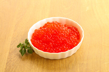 Red caviar in the bowl