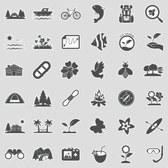 Eco Tourism Icons. Sticker Design. Vector Illustration.