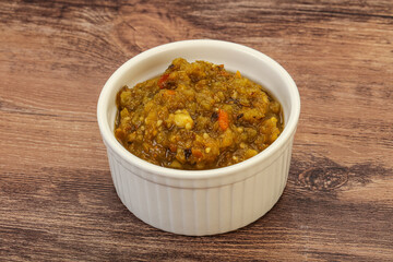 Green spicy sauce in the bowl