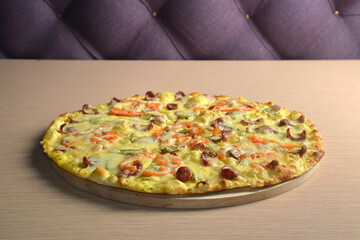 italian pizza on wooden desk background