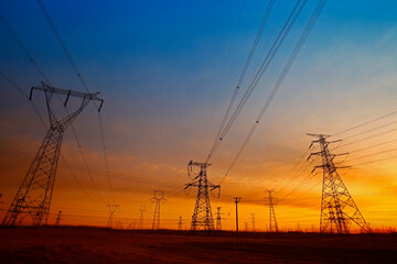 Wire electrical energy at sunset