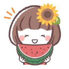 笑顔の女の子とスイカ