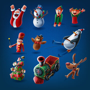 christmas characters cartoon icon set