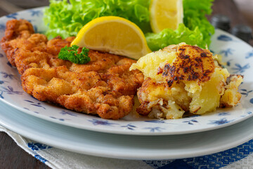Traditional Wiener Schnitzel with potato schmarrn