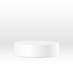 blank white round pedestal. circular awarded winner podium for outstanding luxury product advertising display on white gradient lighting background in studio scene
