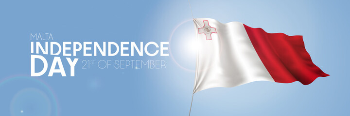 Malta happy independence day greeting card, banner with template text vector illustration