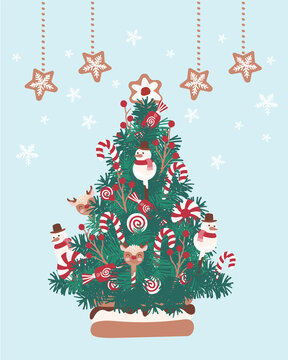 Holiday Sweet Christmas tree for cards, media, fabric, linen, textiles and wallpaper