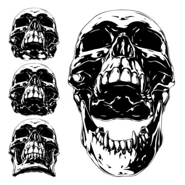 High detailed cool black human skull set vector image