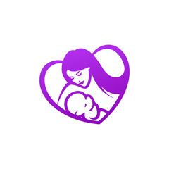 mother holding a baby inside heart shape