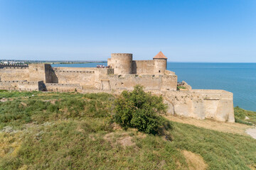 Fototapeta na wymiar Aerial summer daytime view of Akkerman fortress in Bilhorod-Dnistrovsky, Odessa region, Ukraine, 2021.