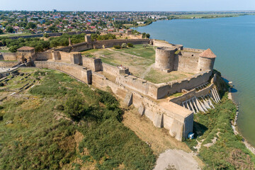 Aerial summer daytime view of Akkerman fortress in Bilhorod-Dnistrovsky, Odessa region, Ukraine, 2021. - obrazy, fototapety, plakaty