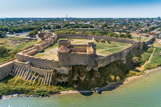 Aerial summer daytime view of Akkerman fortress in Bilhorod-Dnistrovsky, Odessa region, Ukraine, 2021.