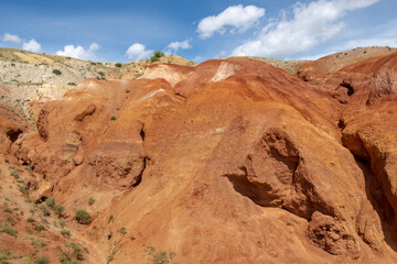 Fototapeta na wymiar rocks from red sandstone in mountain Altai