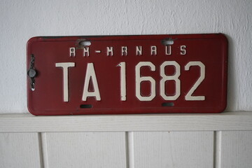 Old no longer valid vehicle registration number from the city of Manaus, Amazonas state, from the 80s, Brazil