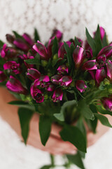 Alstroemeria flowers bouquet. Wedding or bridal bouquet