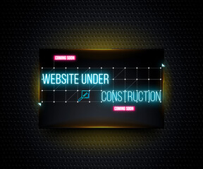 Website under construction page. coming soon text. Neon pattern isometric illustration isolated on...