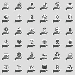 Hand Icons. Sticker Design. Vector Illustration.