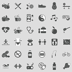Health And Wellness Icons. Sticker Design. Vector Illustration.