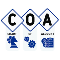 COA - Chart of Account acronym. business concept background.  vector illustration concept with keywords and icons. lettering illustration with icons for web banner, flyer, landing 