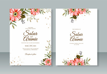 Elegant wedding invitation template with watercolor floral