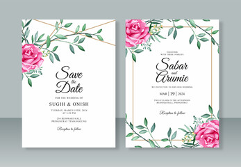 Wedding invitation template with floral watercolor painting