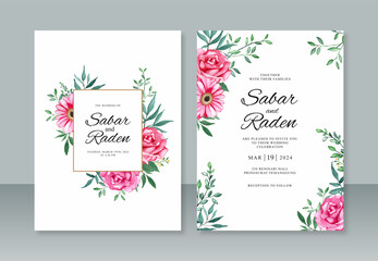 Beautiful wedding invitation template with floral watercolor painting