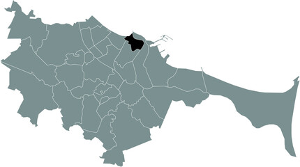 Black location map of the gdański Nowy Port district inside the Polish regional capital city of Gdansk, Poland