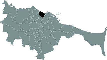 Black location map of the gdański Brzeźno district inside the Polish regional capital city of Gdansk, Poland