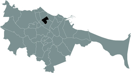 Black location map of the gdański Zaspa-Rozstaje district inside the Polish regional capital city of Gdansk, Poland