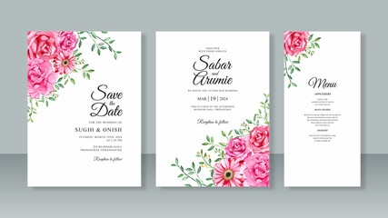 Hand painting floral watercolor for wedding card invitation set template