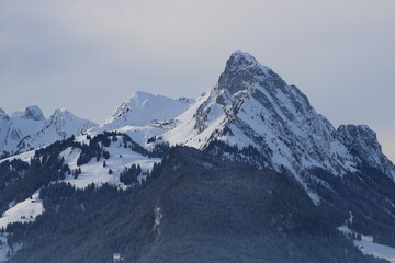 Fototapeta na wymiar Majestic mountain Le Rubli in winter.