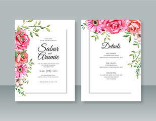 Minimalist wedding invitation template with floral watercolor painting